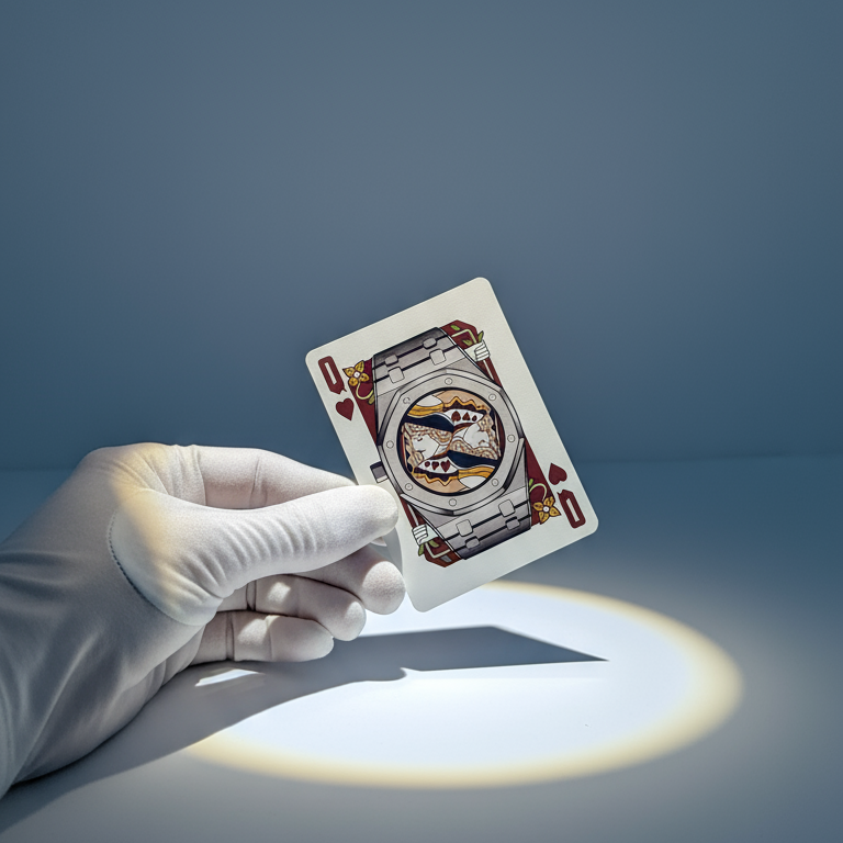 Photo studio de la dame de coeur du jeu de poker Steel watches inspirées par l'horlogerie.